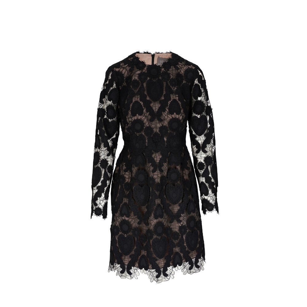 Lela Rose - Black Long Sleeve Seamed Dress | Mitchell Stores