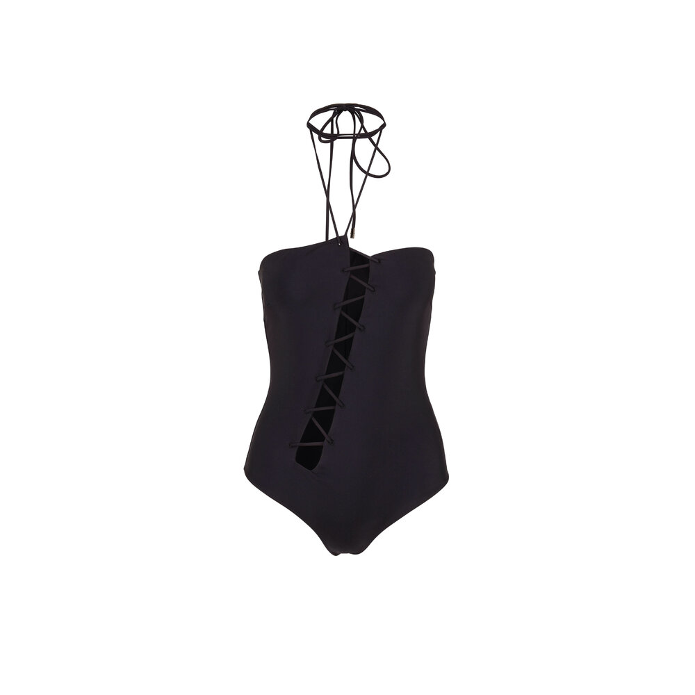 Tom Ford - Black Asymmetric Lace Up Swimsuit | Mitchell Stores