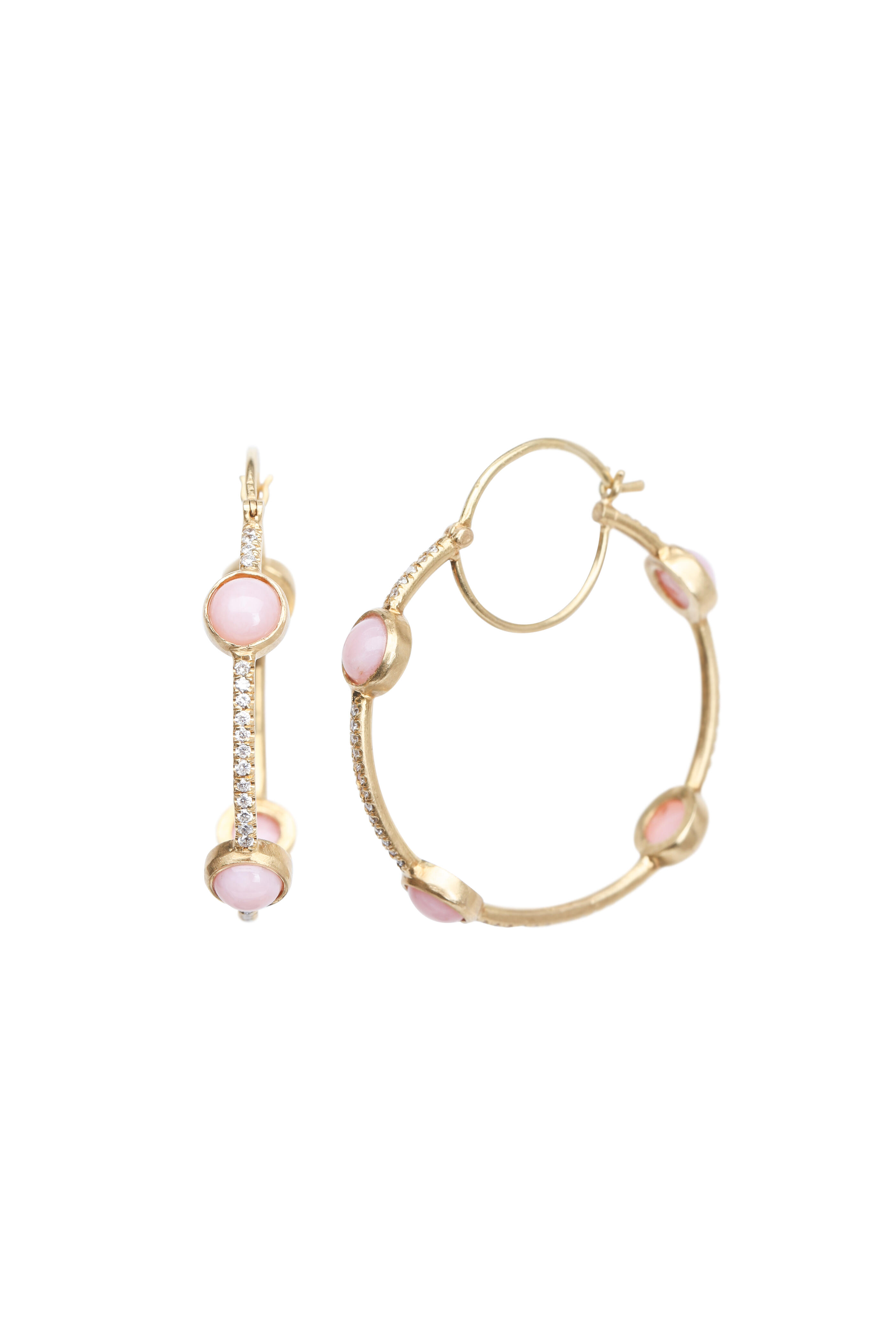 Irene Neuwirth - Yellow Gold Pink Opal Diamond Hoop Earrings