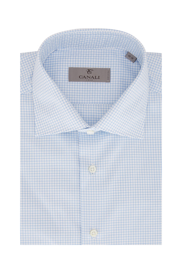 Canali - White & Light Blue Windowpane Sport Shirt