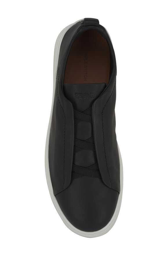 Zegna - Triple Stitch Second Skin Black Leather Sneaker 