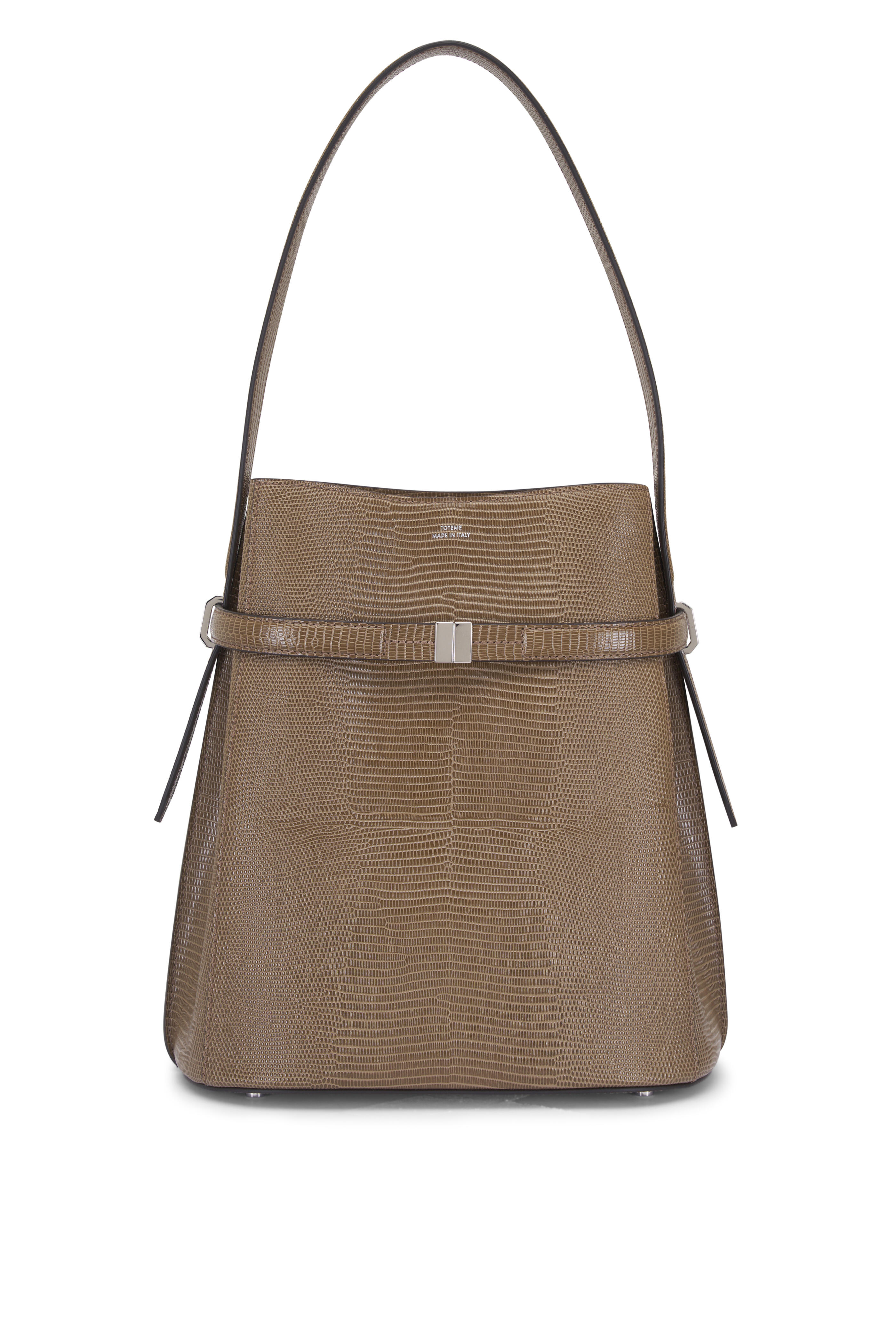 Totême - Dark Olive Belted Embossed Leather Bucket Bag