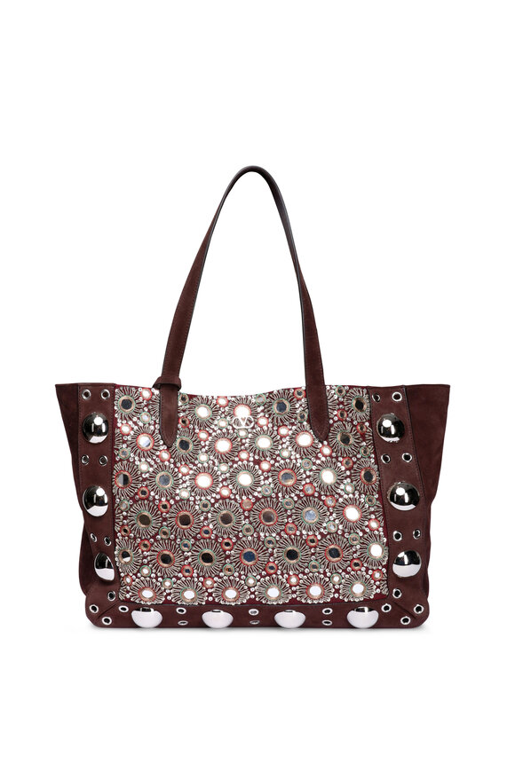 Valentino Garavani Medium Nellcote  Embellsihed Suede Mirror Tote