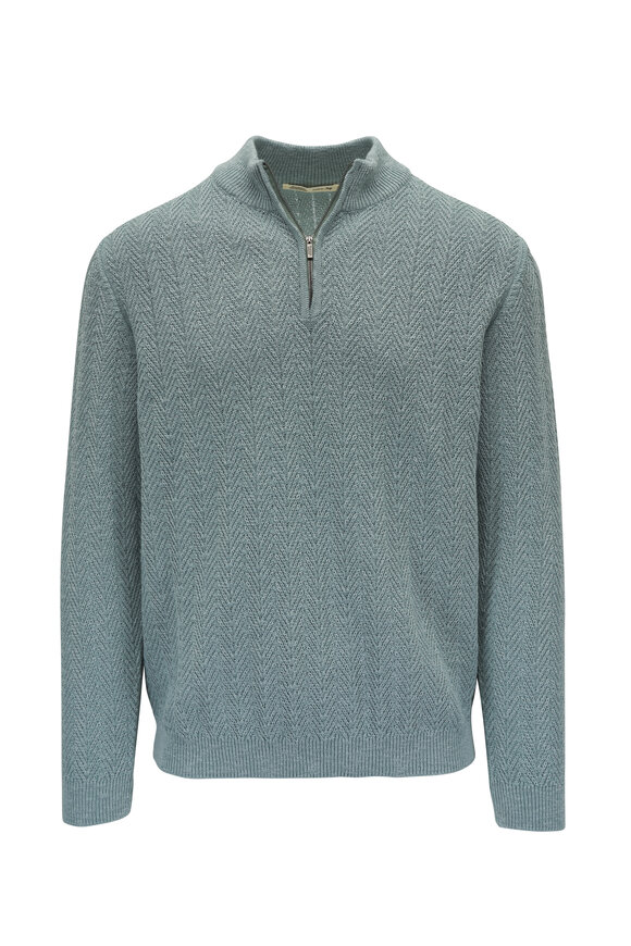 Maurizio Baldassari Sage Herringbone Mouline Quarter Zip