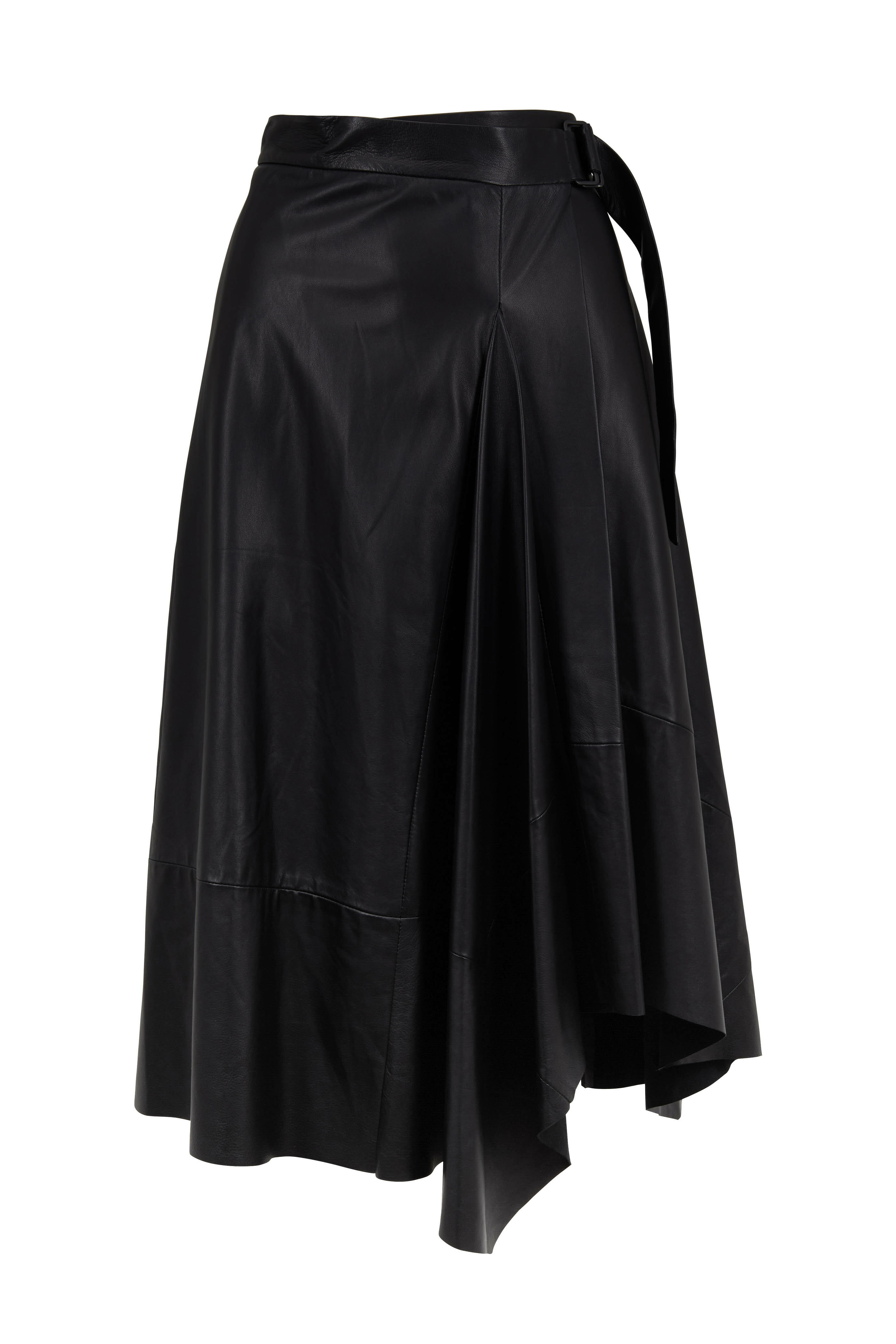 Brunello Cucinelli - Black Leather Belted Wrap Skirt
