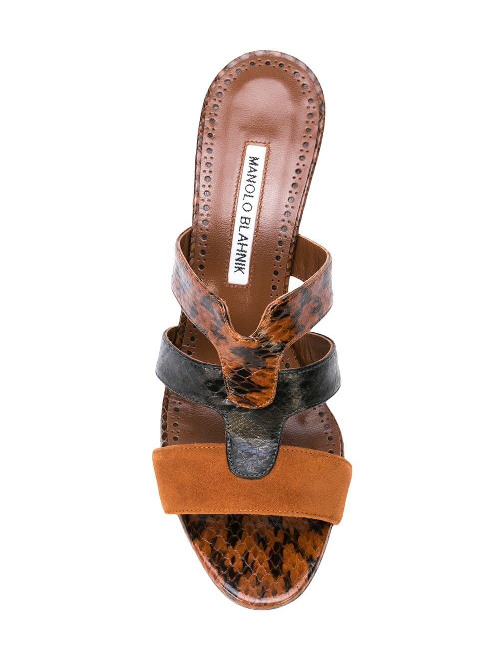Manolo Blahnik - Pennina Brown Suede & Snakeskin Mule, 70mm