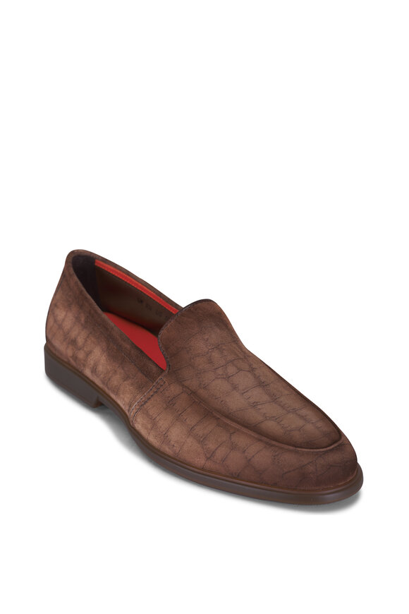 Santoni Malibu Medium Brown Suede Loafer