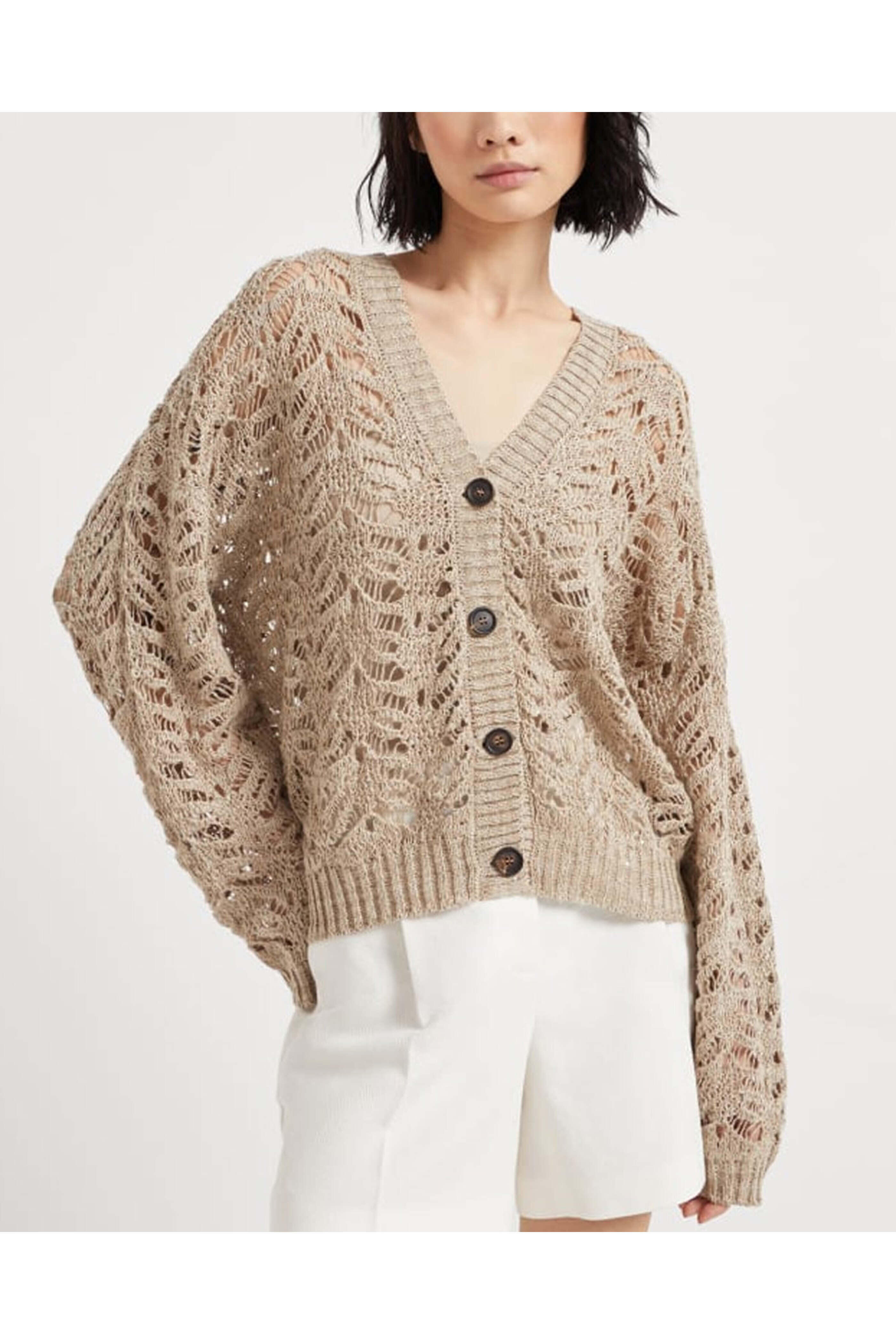BRUNELLO CUCINELLI モニーレ付 ベージュ サマーカーディガン BRUNELLO CUCINELLI モニーレ付 ベージュ サマーカーディガン