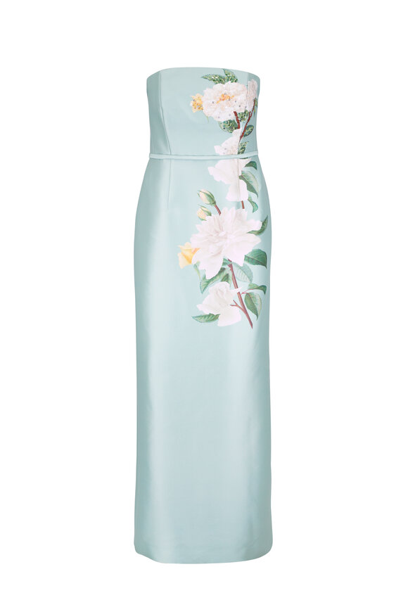 Sachin + Babi Sophia Embellished Celadon Floral Strapless Gown