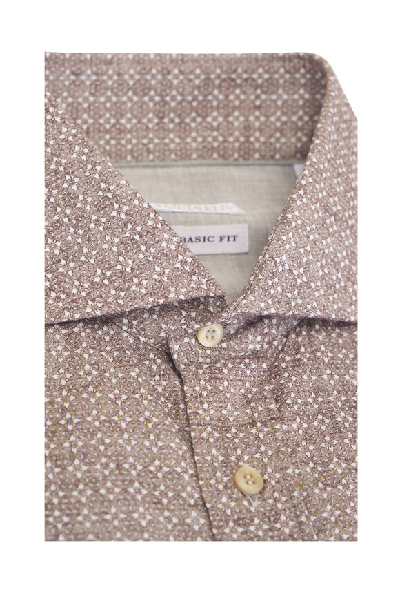 Brunello Cucinelli Brown Print Cotton Sport Shirt - view 3