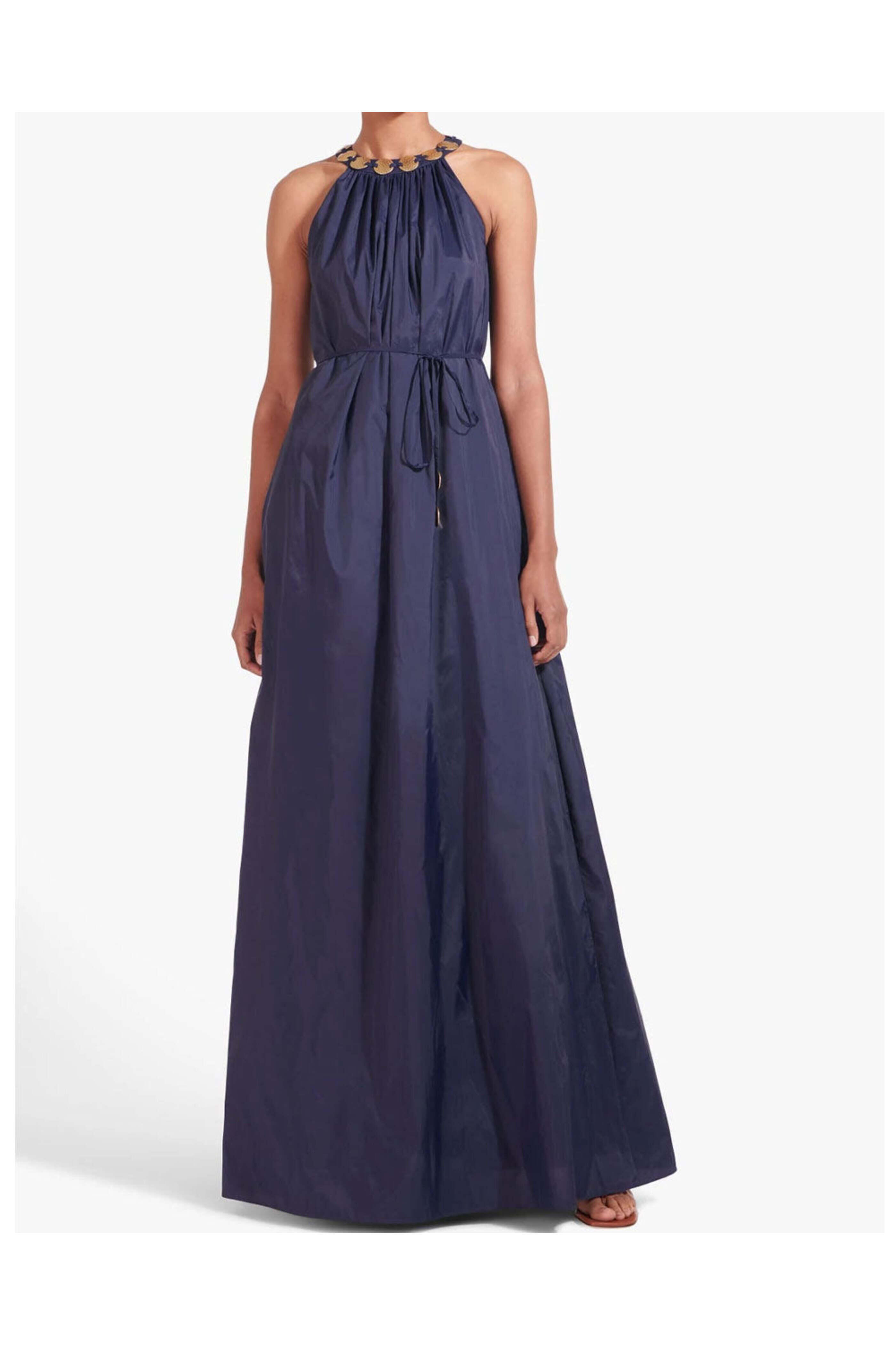 Staud - Navy Halter Neck Benoit Maxi Dress