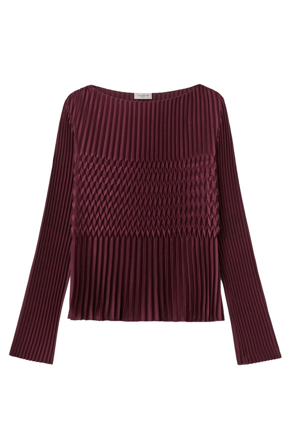 Lafayette 148 New York Aubergine Satin Plissé Long Sleeve Blouse - view 1