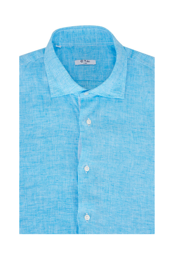 Tiki Blue Linen Sport Shirt