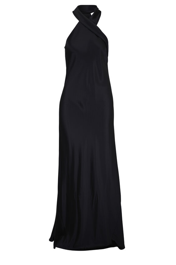 Galvan Pandora Black Satin Gown