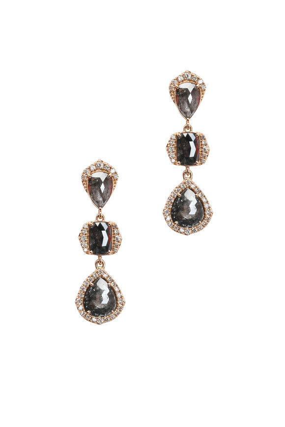 Sutra - 18K Rose Gold Rough Diamond Tier Drop Earrings