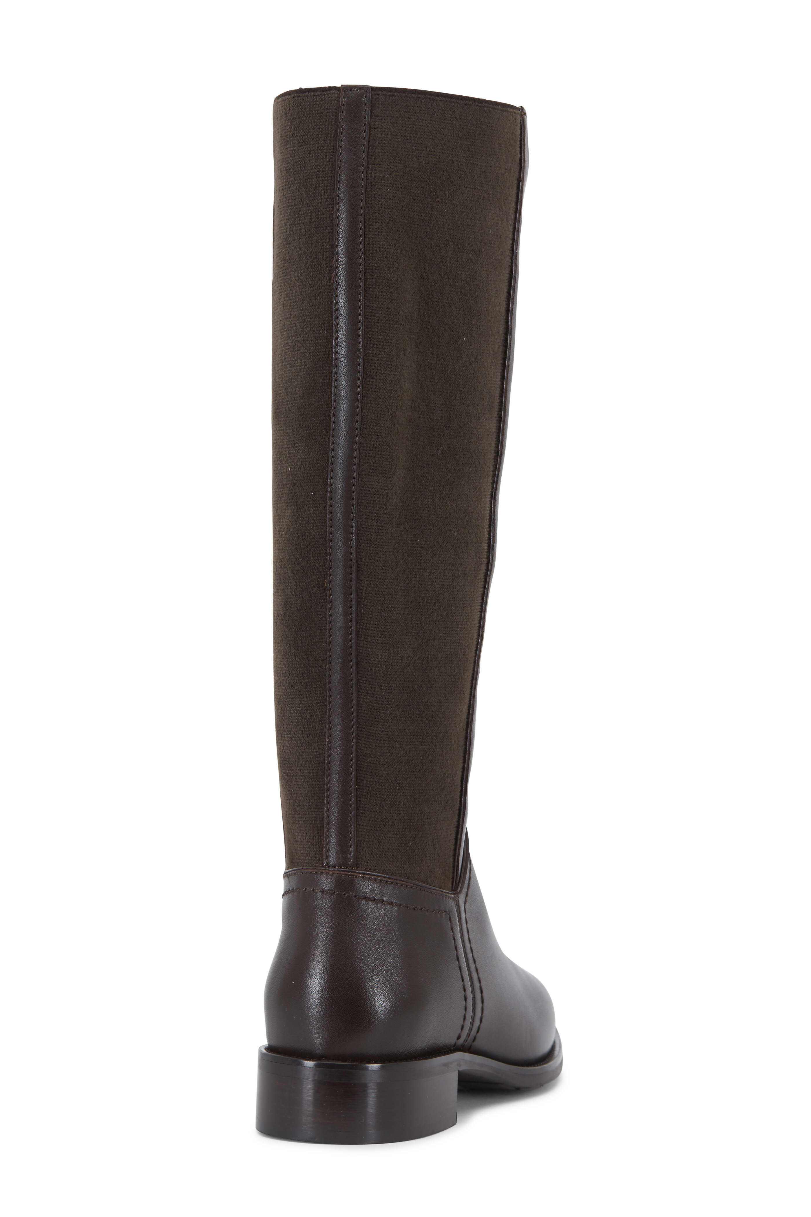 Aquatalia Nia Espresso Leather Stretch Cashmere Tall Boot