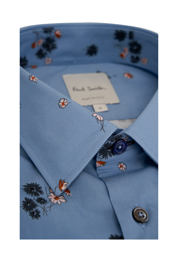 Paul Smith - Light Blue Floral Print Cotton Dress Shirt 