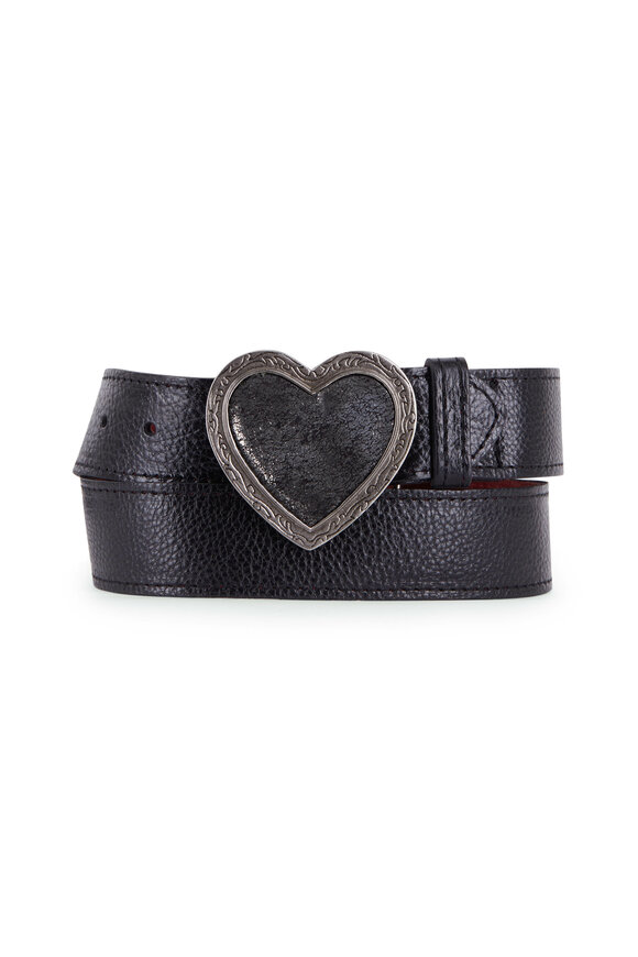 Kim White - Black Pebbled Leather Heart Buckle Belt