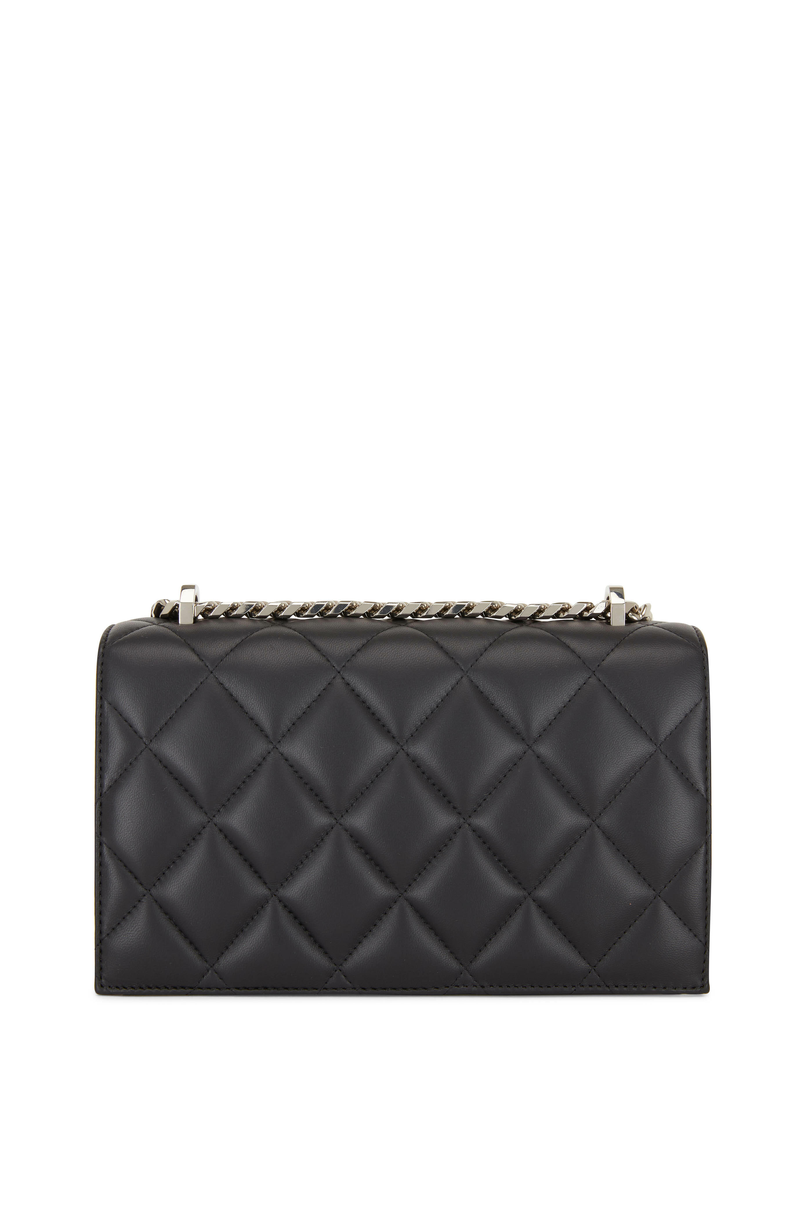 Black Quilted Leather With Swarovski Crystals Handbag