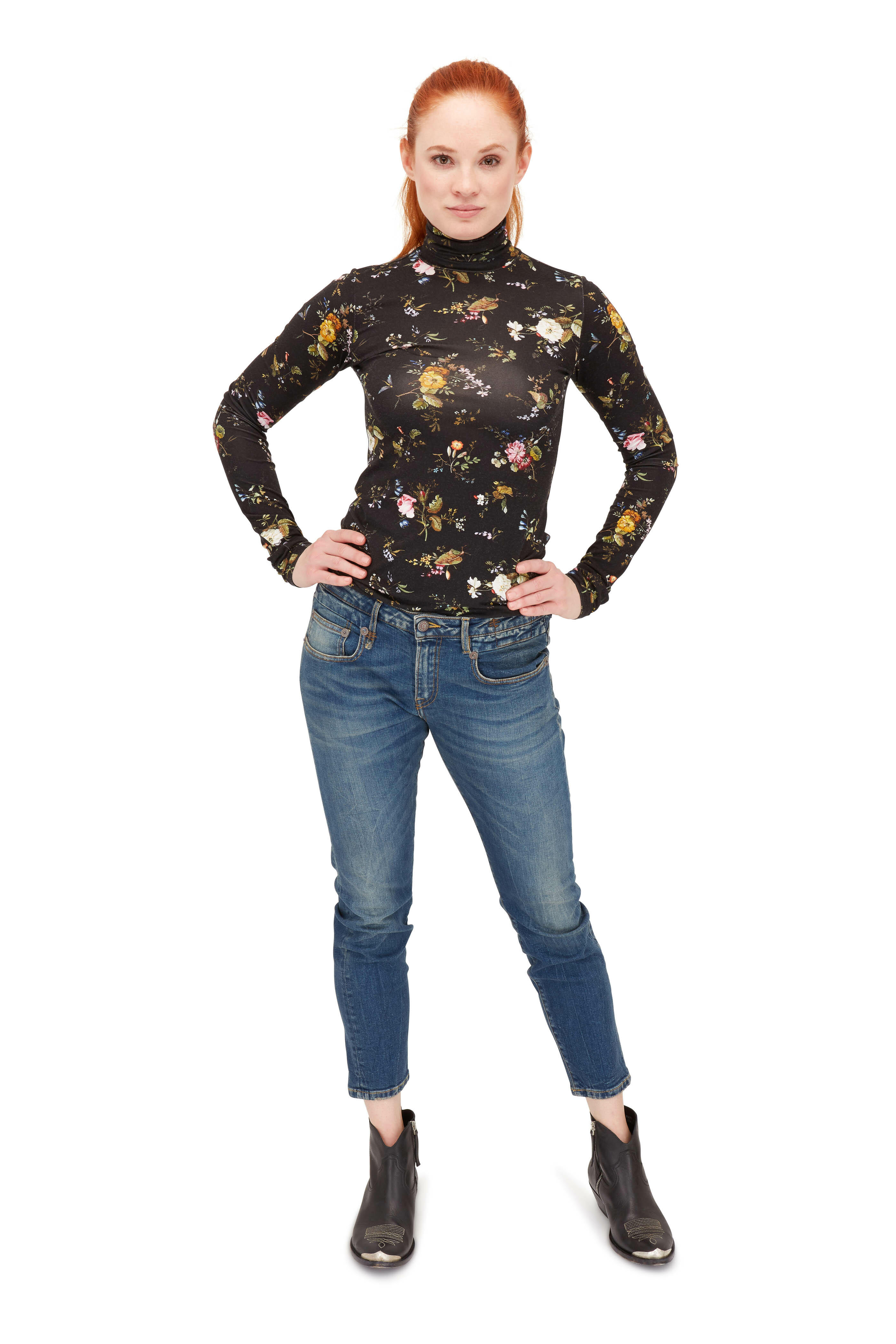 R13 Black Floral Print Turtleneck Mitchell Stores