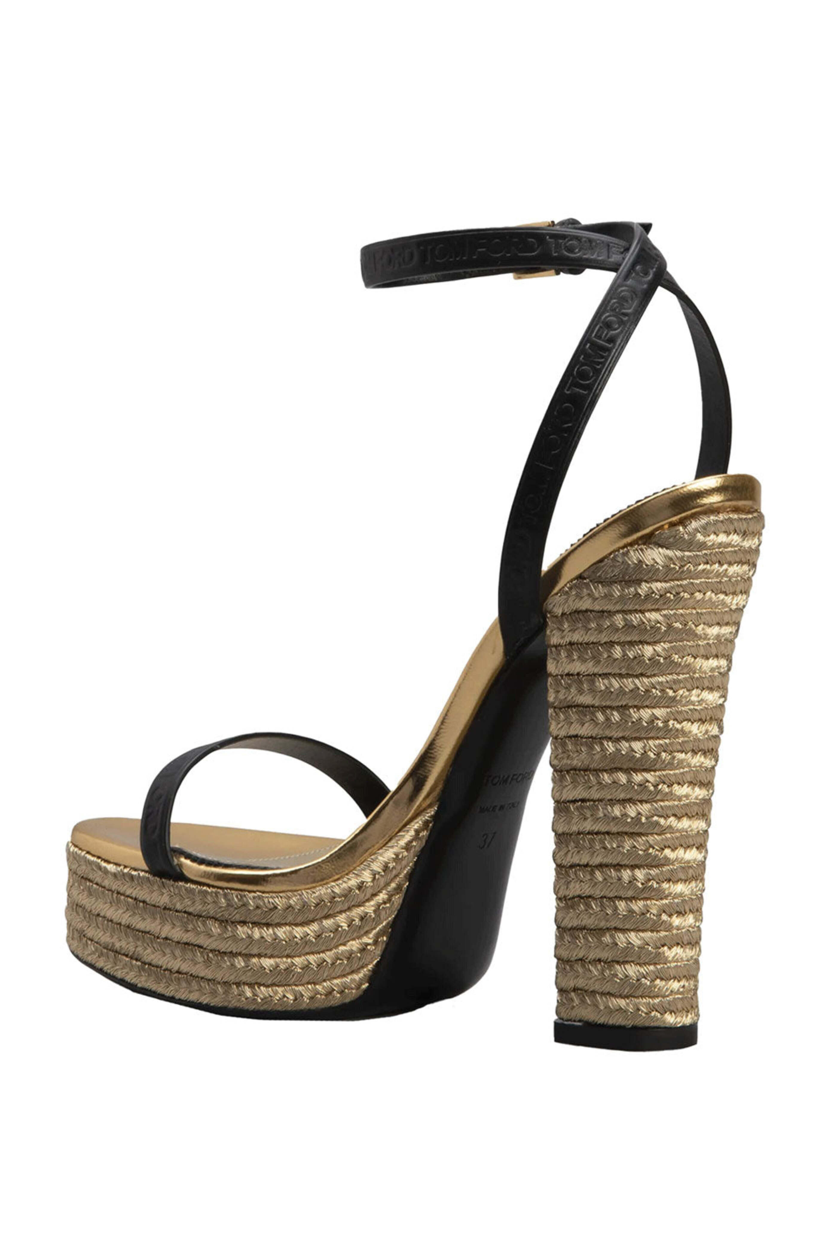 Tom Ford - Metallic Rope Platform Sandal in Black and Gold