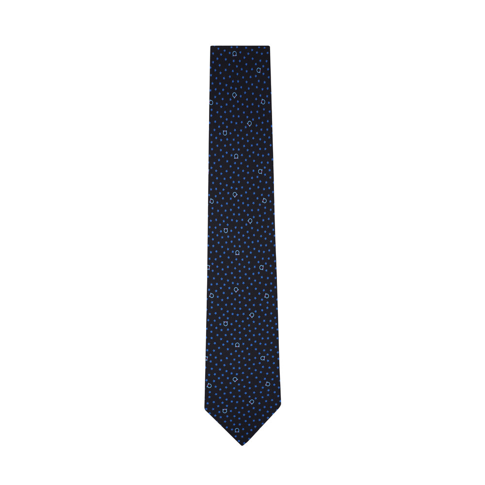 Salvatore Ferragamo - Black & Blue Star Print Silk Necktie