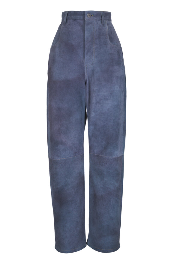 Bottega Veneta Cloudy Blue Gray Brushed Suede Wide Leg Pant