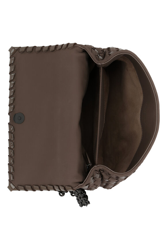 Bottega Veneta - Bark Leather Intrecciato Flap Shoulder Bag 