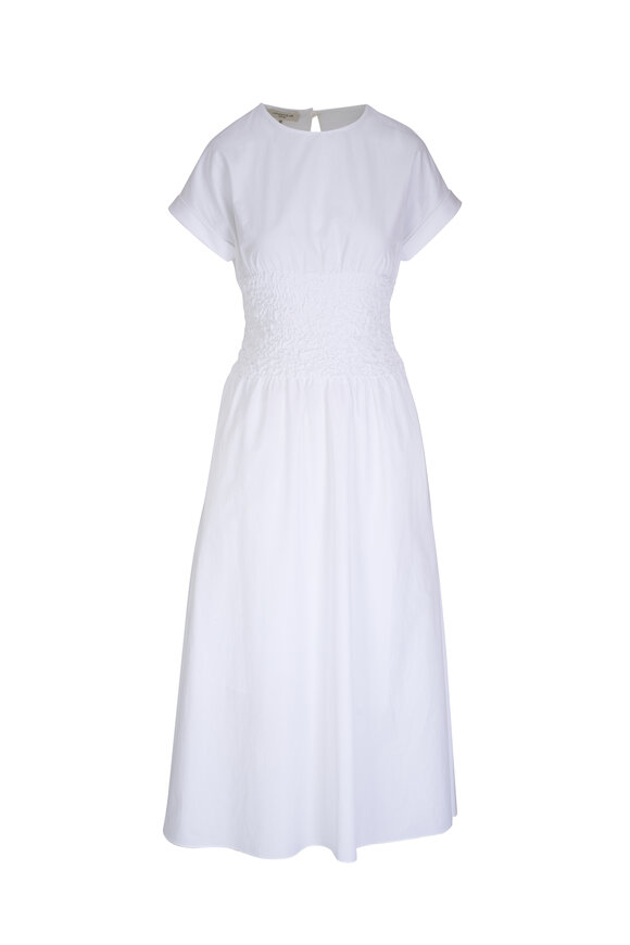 Lafayette 148 New York White Cotton Smocked Waist Dress