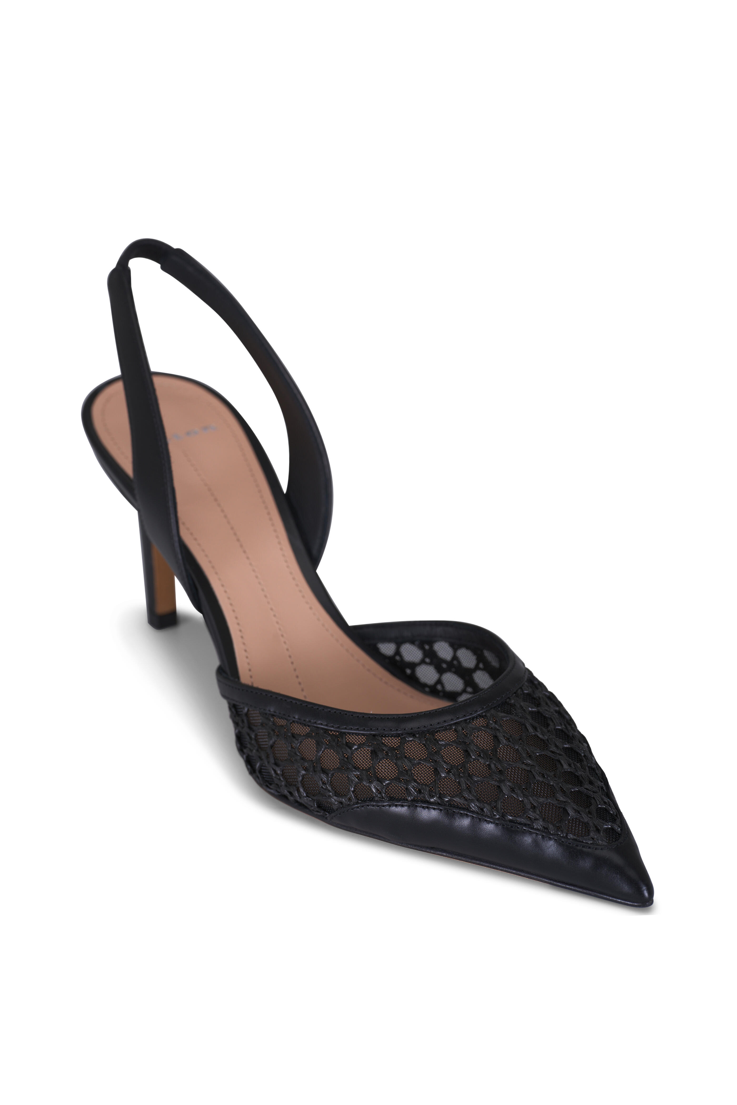 Kiton - Black Leather Open Knit Slingback Pump, 65mm