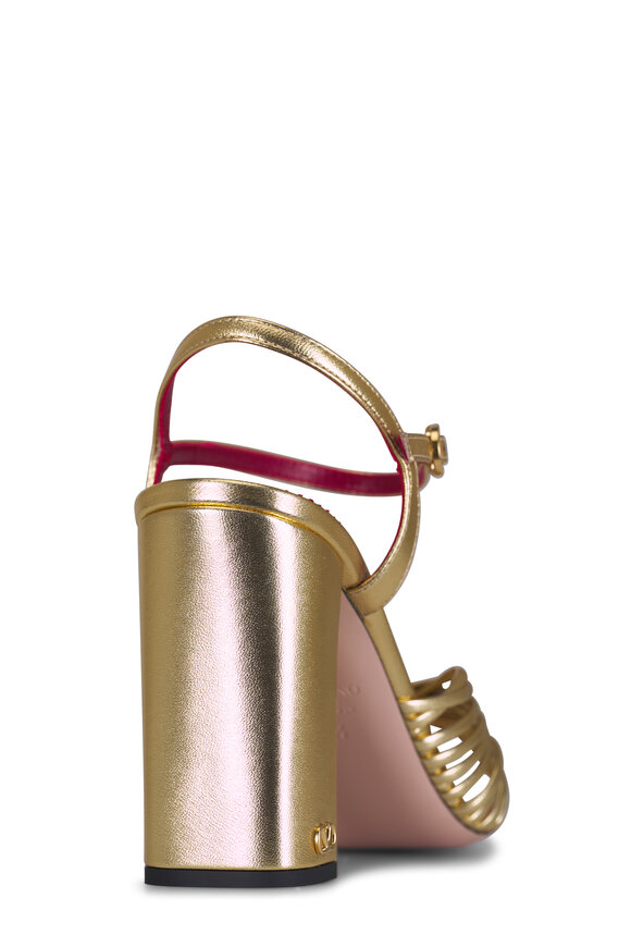 Valentino Garavani Annet Gold Leather Block Heel Sandal, 90mm - view 5