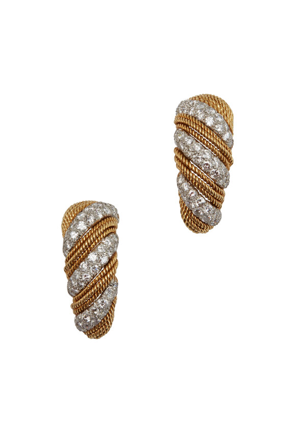Fred Leighton - Yellow Gold White Diamond Hoop Earrings