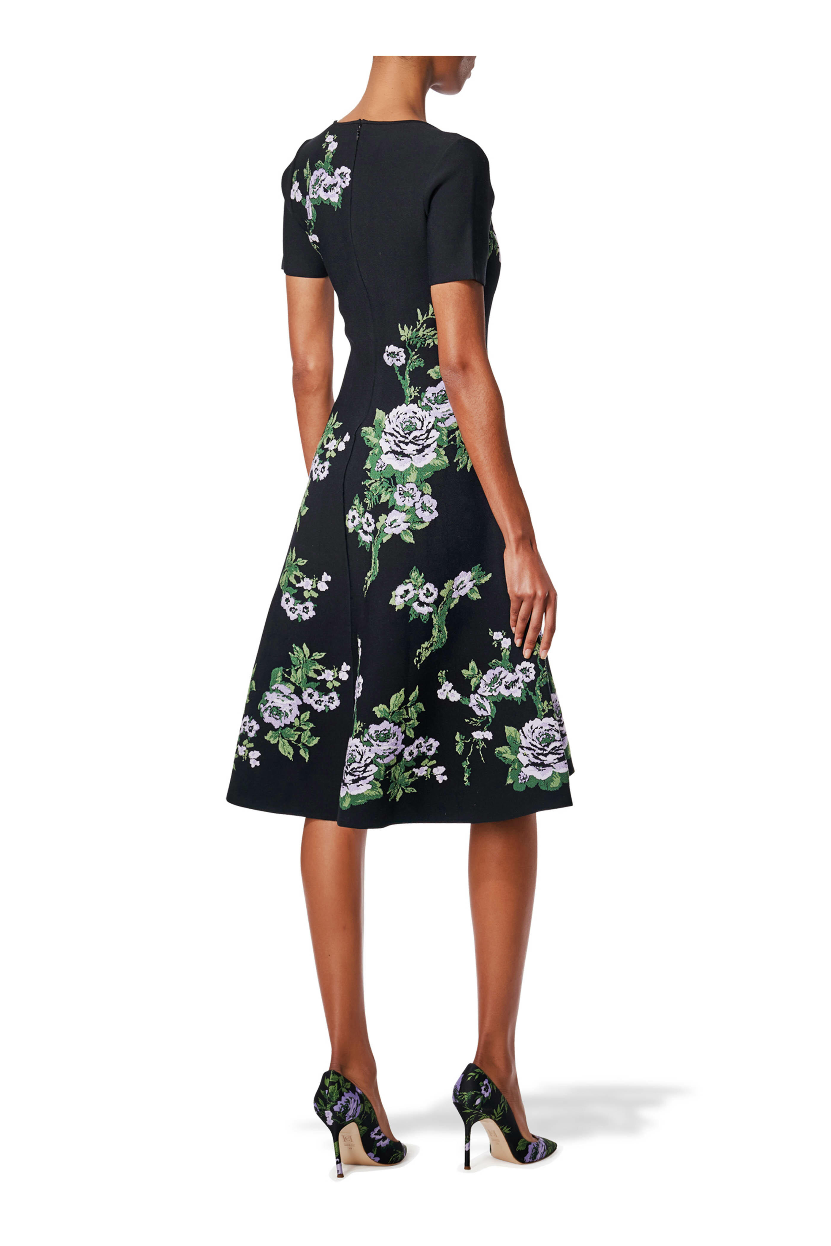 Carolina Herrera - Black Rose Jacquard Fit & Flare Dress