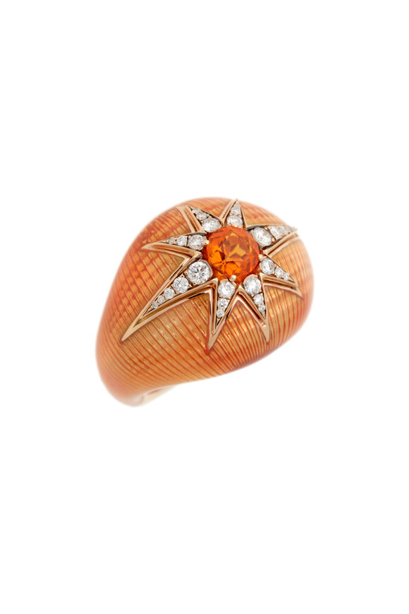 Selim Mouzannar - Orange Enamel, Diamond & Opal Ring