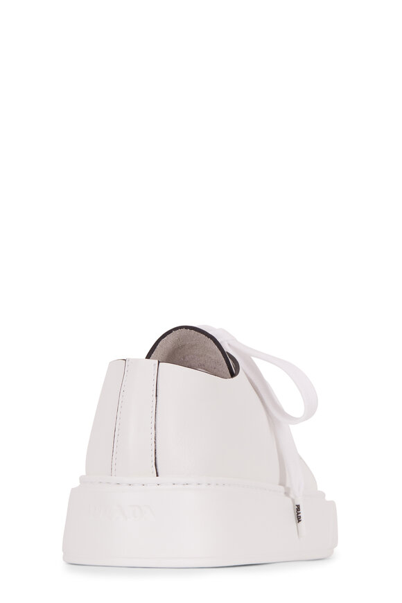 Prada - Bianco Vitello Leather Lace-Up Wedge Sneaker 