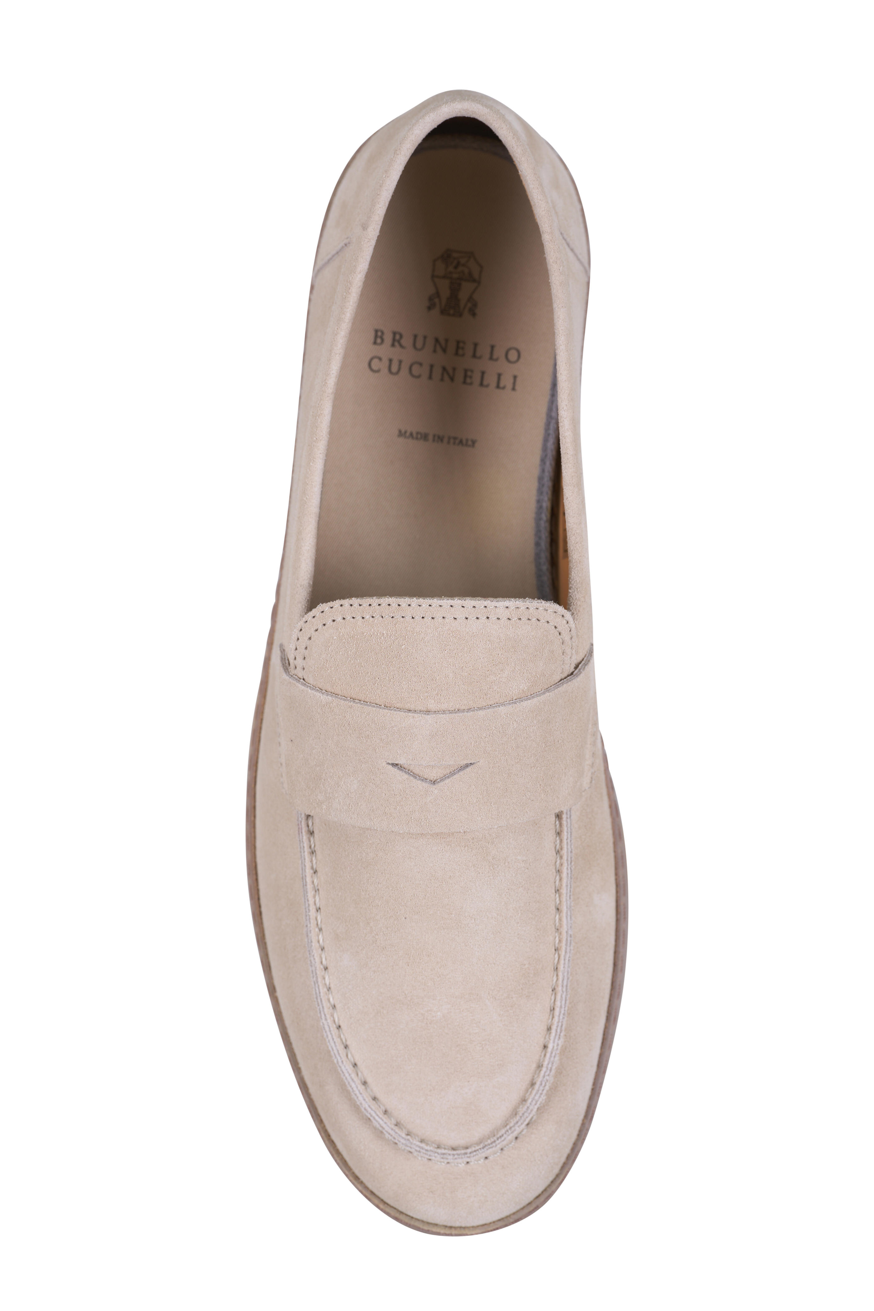 Brunello Cucinelli - Oat Suede Penny Loafer | Mitchell Stores