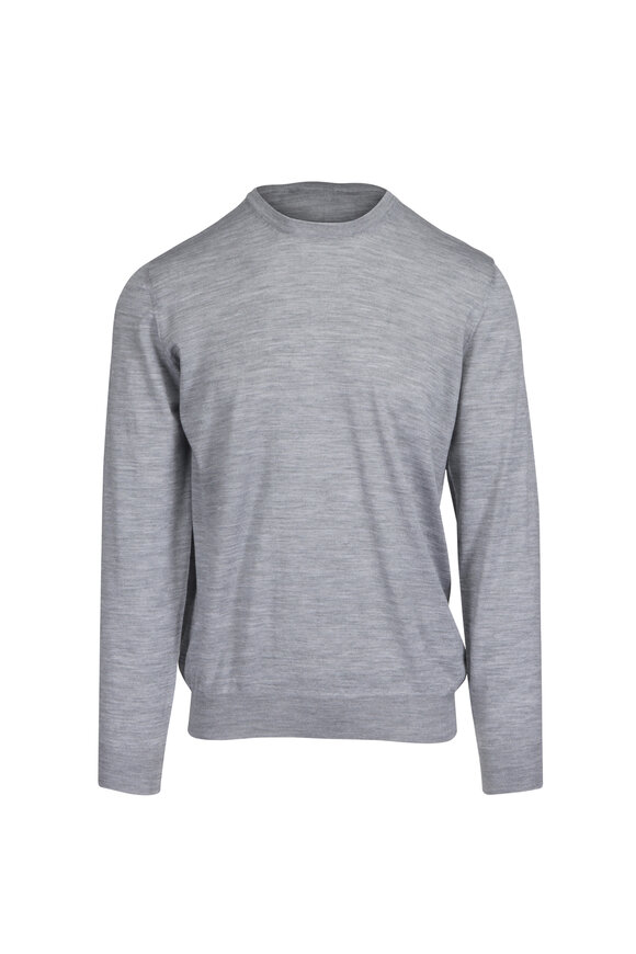 Fedeli Light Gray Super 140's Wool Crewneck Pullover