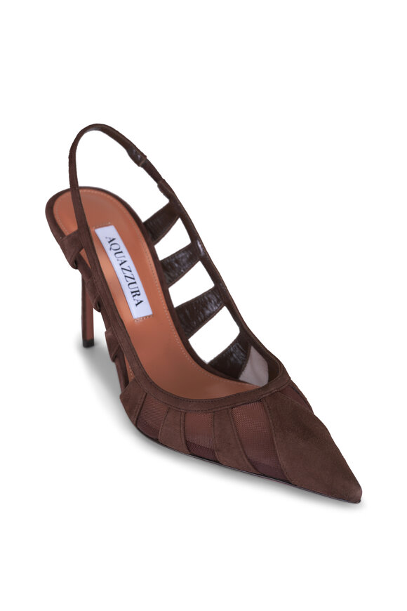 Aquazzura Espresso Suede Mesh Slingback Pump, 85mm - view 1