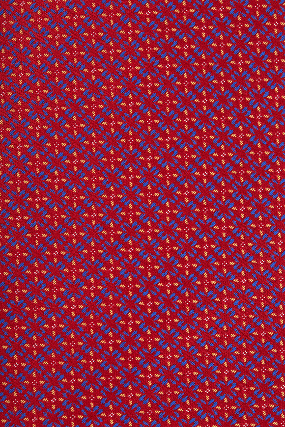 Dolce Punta - Red Geometric Print Silk Necktie
