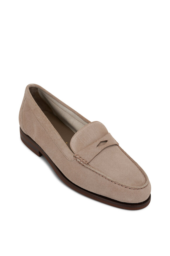 Santoni Haileigh Taupe Suede Penny Loafer 