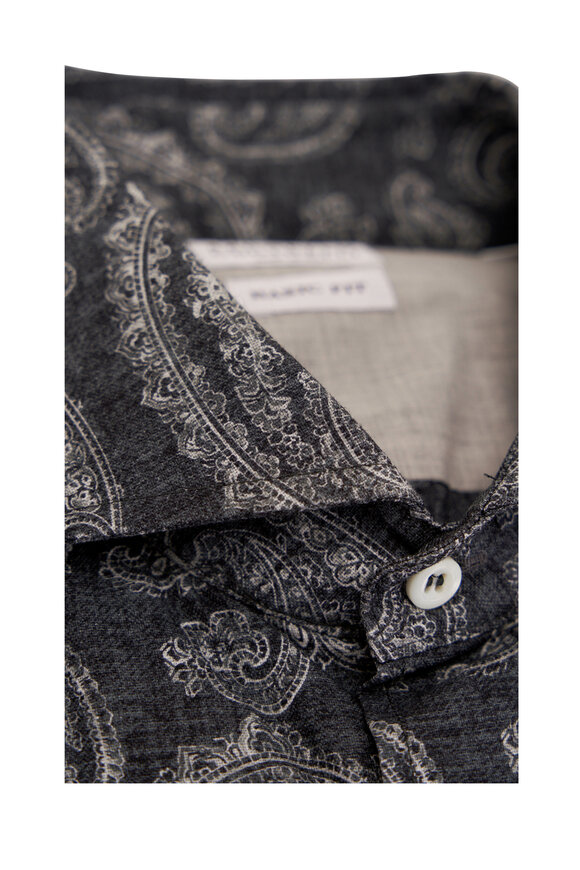 Brunello Cucinelli - Dark Gray Paisley Print Cotton Sport Shirt