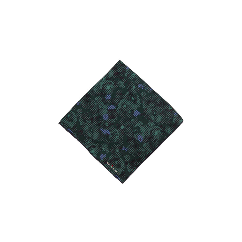 Kiton - Green Abstract Print Silk Pocket Square | Mitchell Stores