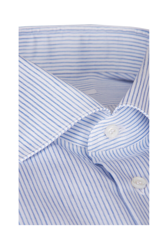 Fray Navy Thin Stripe Cotton & Linen Sport Shirt - view 2