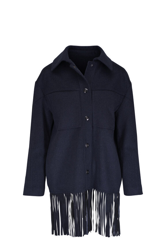 TWP Tangled Up Navy Cashmere & Leather Fringe Jacket