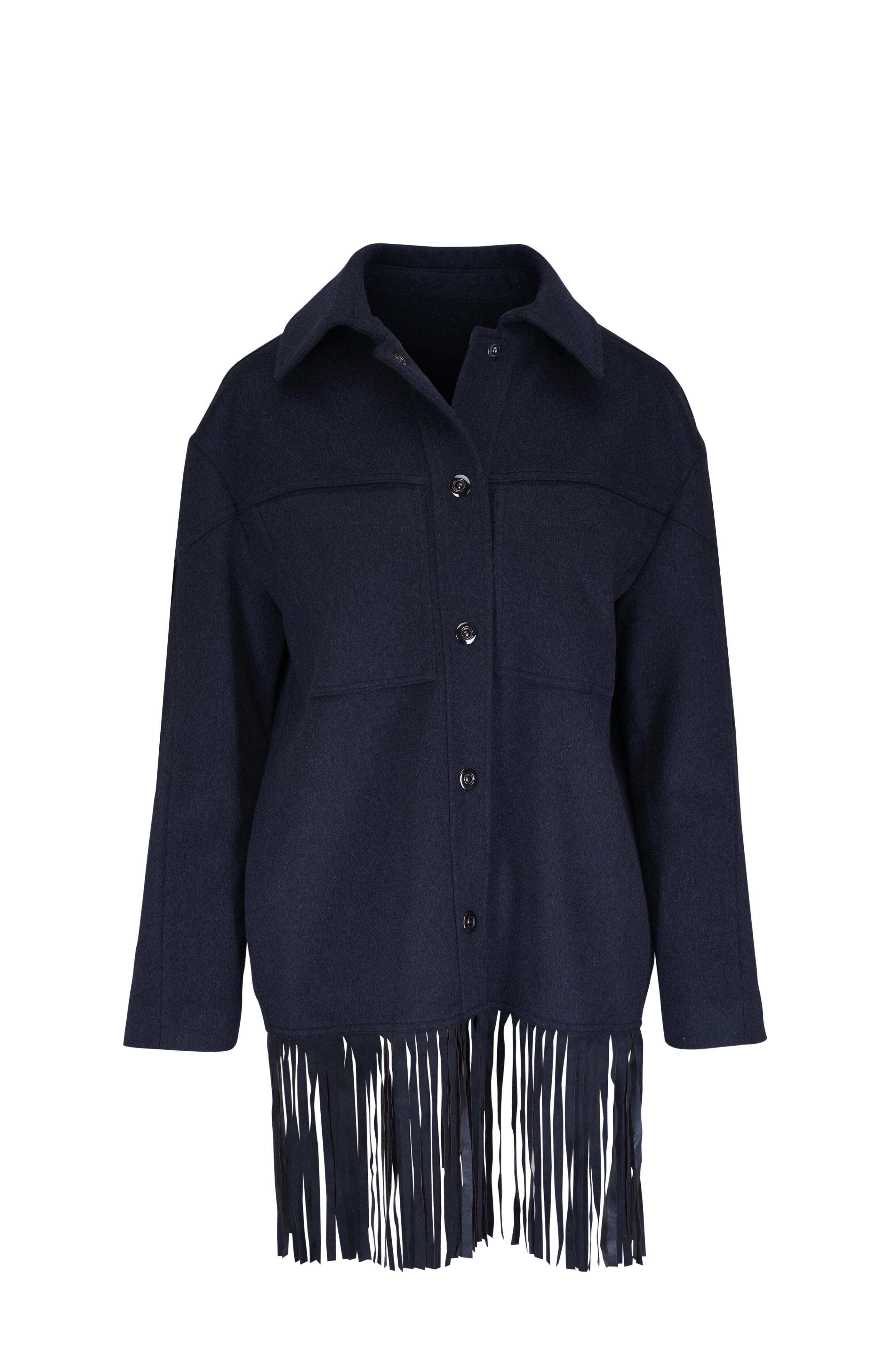 TWP - Tangled Up Navy Cashmere & Leather Fringe Jacket
