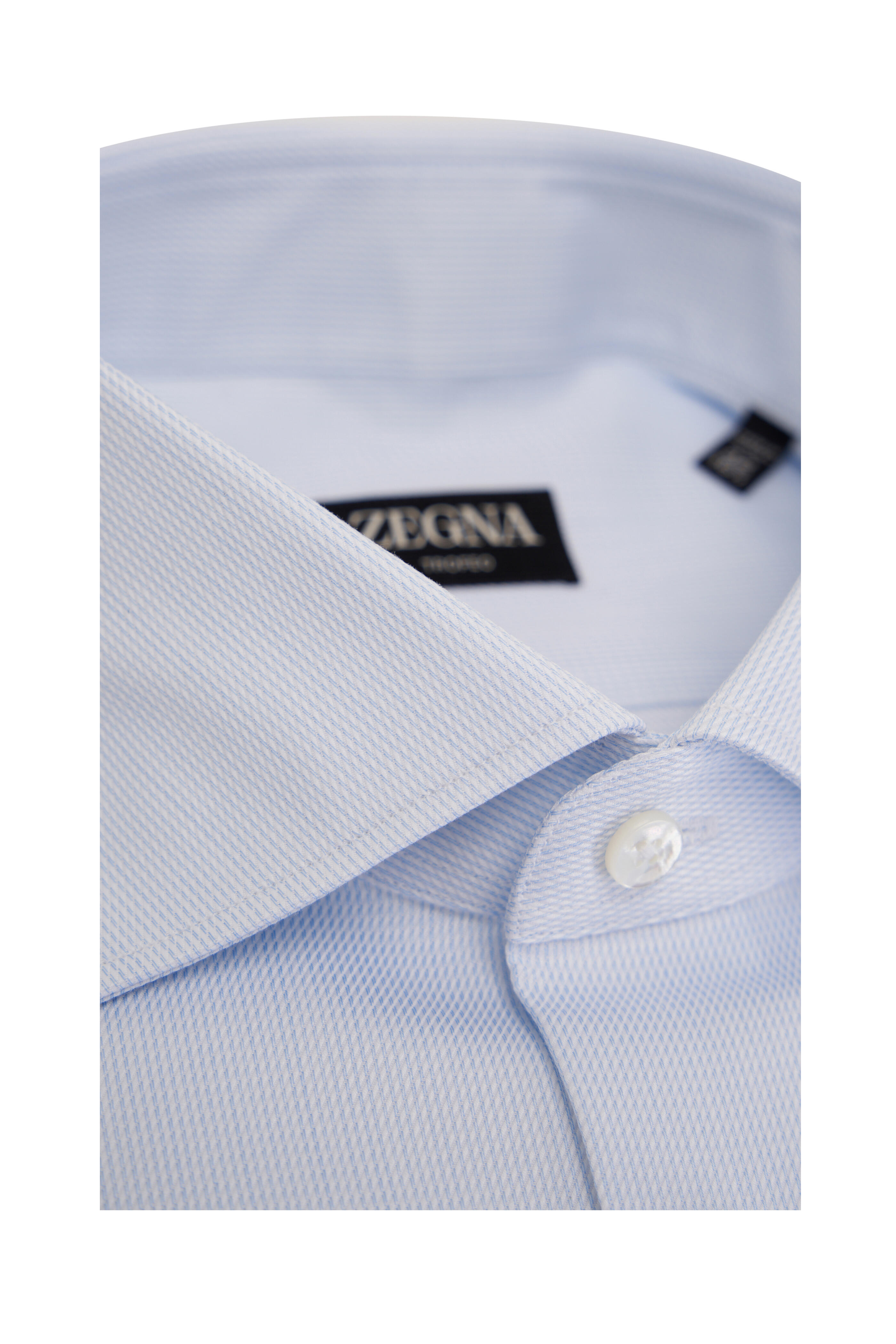 Zegna - Light Blue & White Textured Cotton Dress Shirt