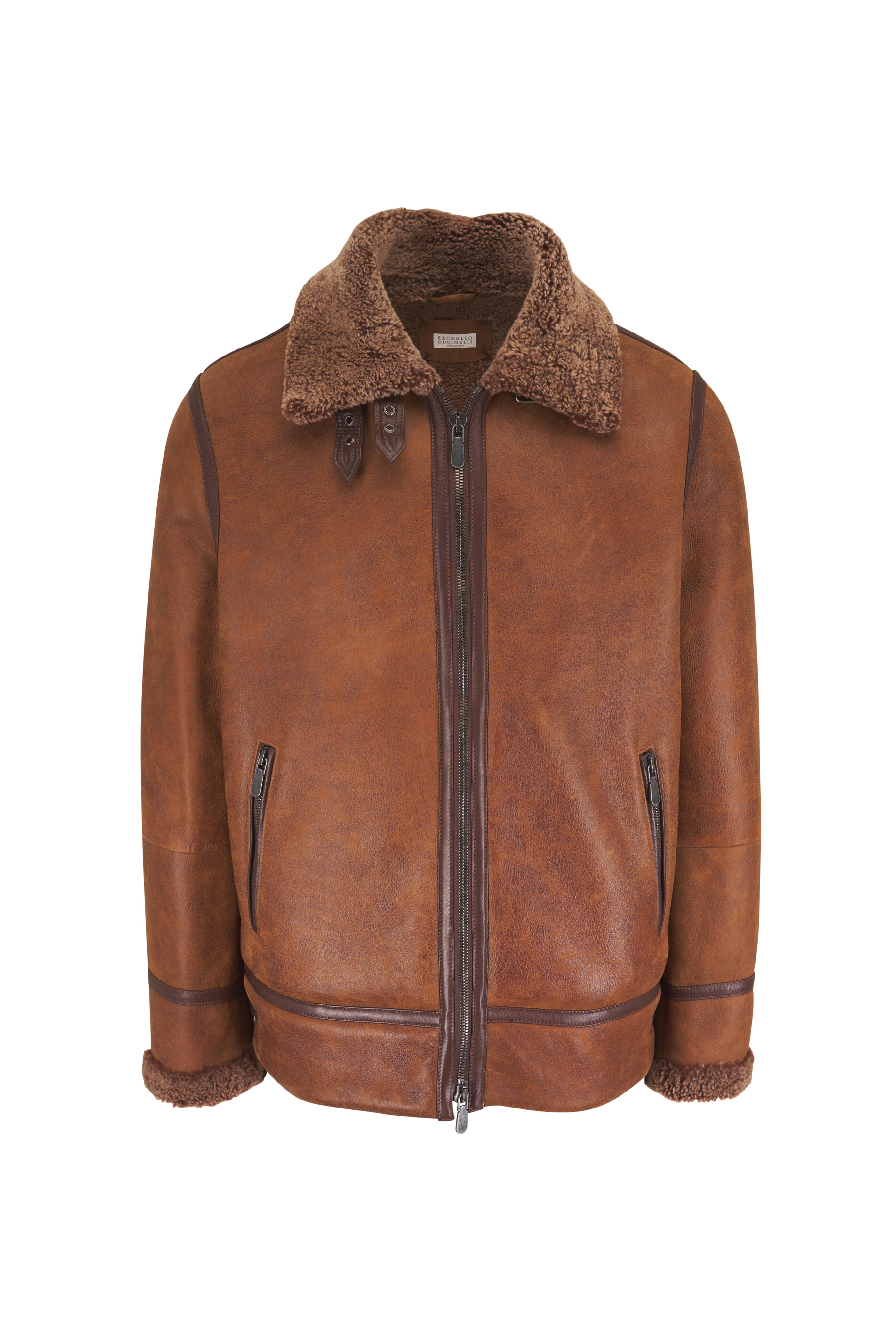 Brunello Cucinelli - Vintage Brown Shearling Aviator Jacket - view 1