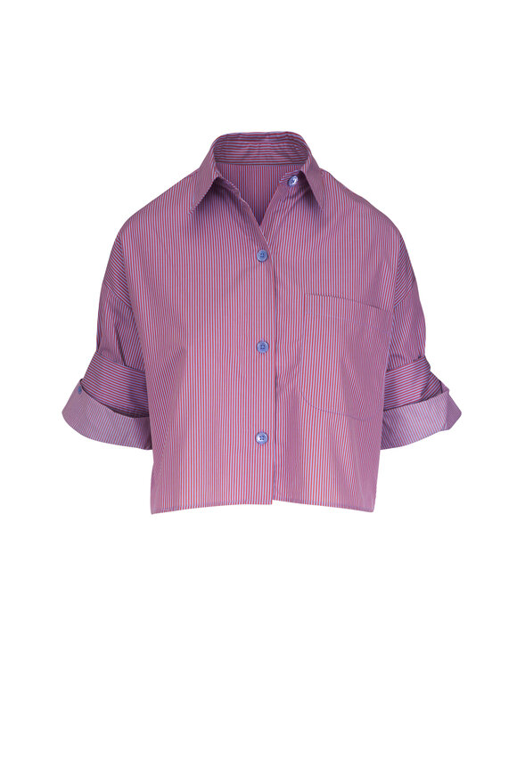 TWP Next Ex Rust & Blue Stripe Cotton Button Up Blouse