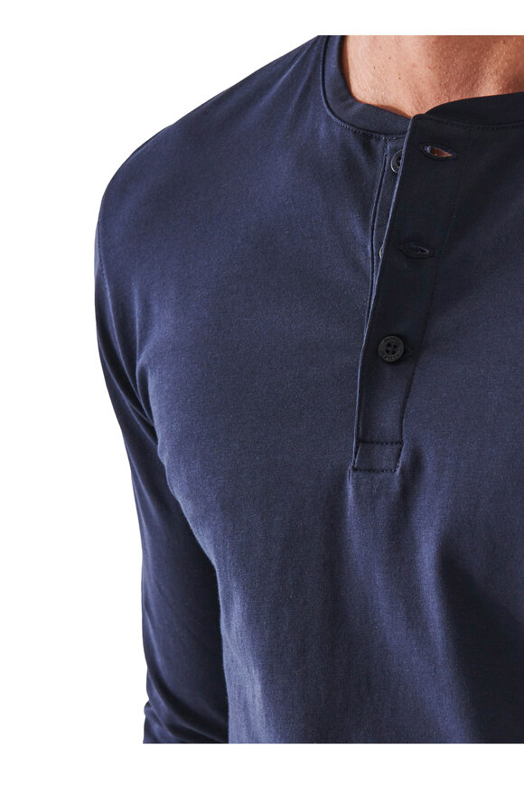 Patrick Assaraf - Navy Long Sleeve Pima Cotton Henley