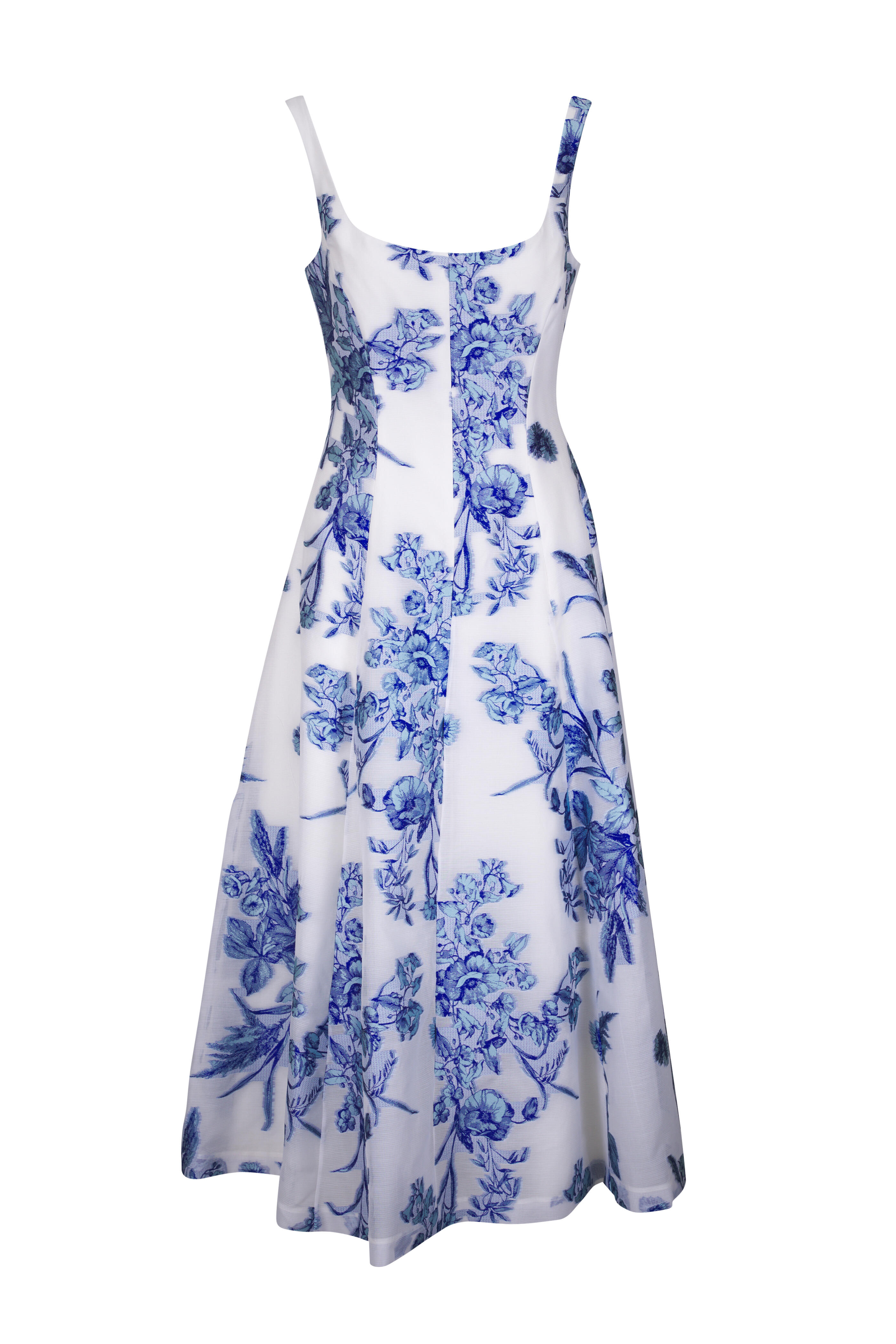 Lela Rose - Powder Blue & White Floral Fil Coupe Midi Dress